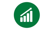Icon of an upward pointing arrow above an increasing bar for increased performance Icon of an upward pointing arrow above an increasing bar for increased performance