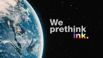 Real Planet Earth with star backgrounds and Text "We prethink ink"  Real Planet Earth with star backgrounds and Text "We prethink ink"