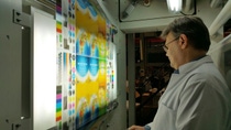 Martin Bek of BASF during print job, using water-based inks Martin Bek of BASF during print job, using water-based inks
